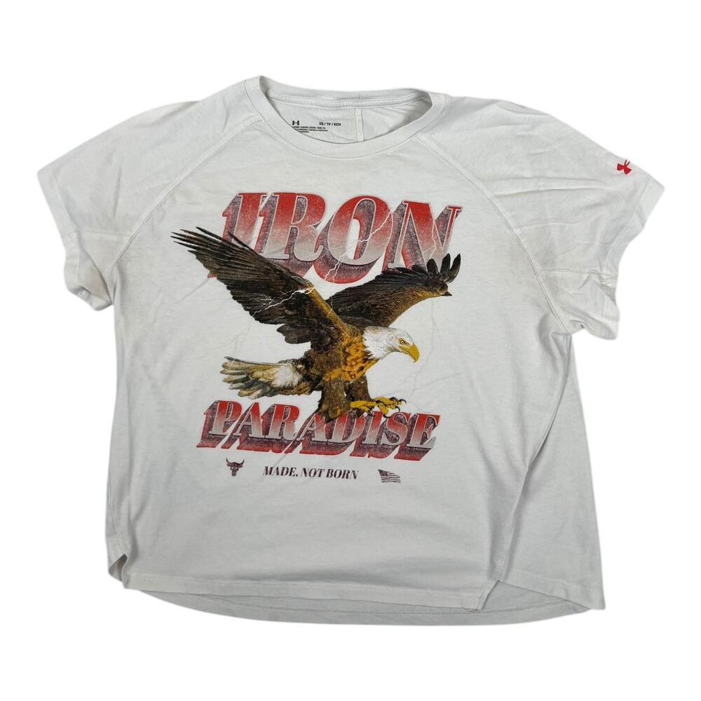 Under Armour Iron Paradise T-Shirt Womens XS White Eagle Gym Project Rock